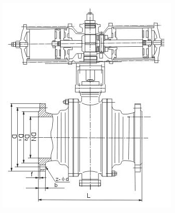 氣動固定球閥結(jié)構(gòu)圖 氣動固定球閥結(jié)構(gòu)圖